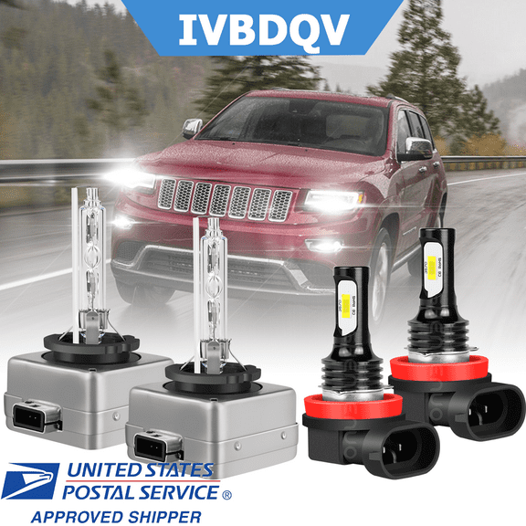 For Jeep Grand Cherokee 2014-2021 4x Headlight Bulbs D3S HID High/Low Beam   H11 LED Fog Light Combo Kit