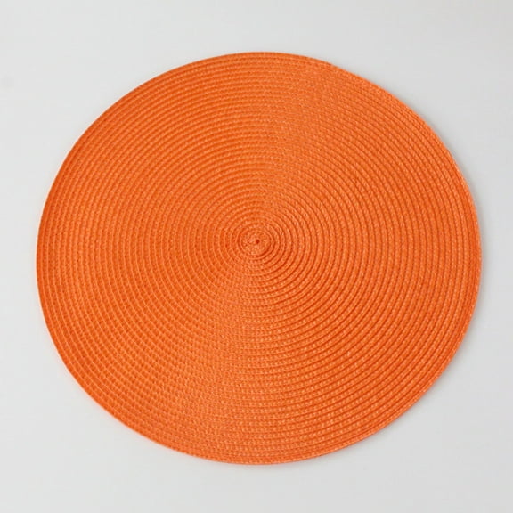 Round Braided Placemats Table Mats For Dining Tables Woven Washable Non Place Mats 15 Inch (Orange