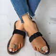 thumbnail image 5 of Anuirheih Women's Slide Sandals Rhinestone Pearl Open Toe Flat Sandals Slip On Toe Ring Slide Casual Summer Beach Sandals(Black), 5 of 9