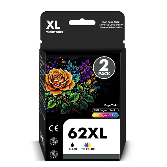 62XL Ink Cartridges Compatible for HP 62XL Black and Color for Envy 5540 5640 5660 7640 7644 5740 5741 8040 8000 OfficeJet 200 250 Printer Ink(1 Pack Black, 1 Pack Tri-color)