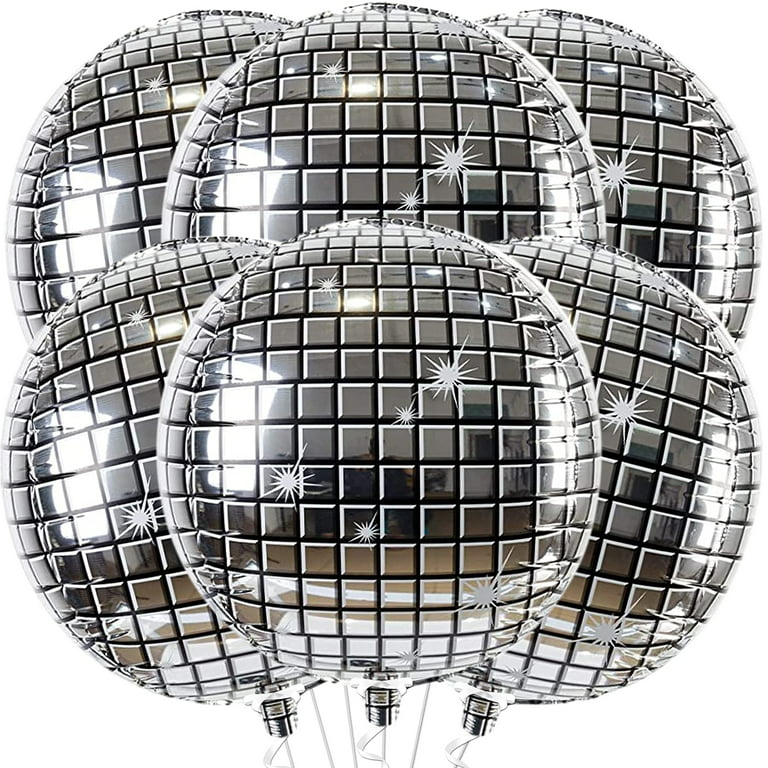 Big Disco Balloons for 70s Disco Party Decorations - Pack of 6 ,22 inch 360 Degree 4D Round Sphere Metallic Disco Ball Balloons,Mirror Finish Disco