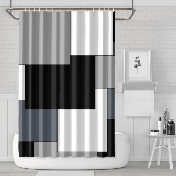 Geometric Pattern Shower Curtain for Bathroom - Grey and Black Shower Curtain Sets 72 X 72 Inches