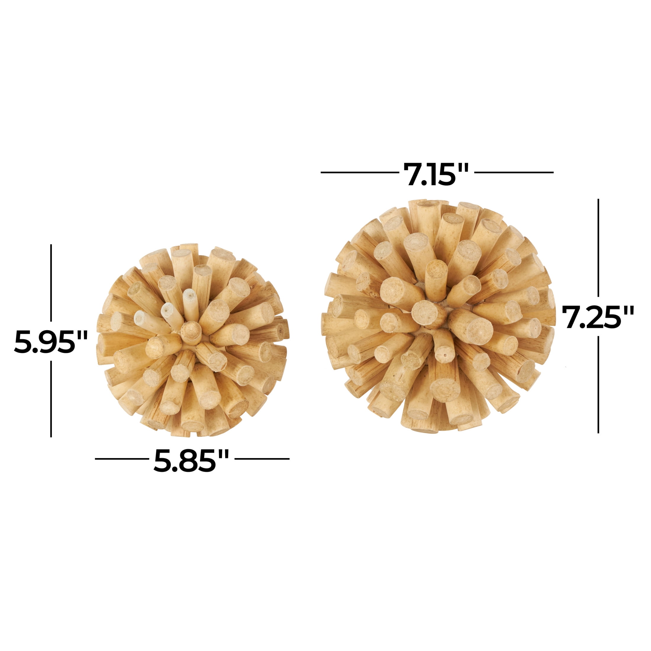 DecMode Brown 7" Handmade Tree Trunk Inspired Wood Orbs & Vase Filler (2 Count)