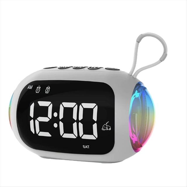 Reloj Despertador Portátil con Radio FM, Altavoces Bluetooth, Subwoofer con Luz de Colores y Pantalla Atenuable, Reproductor de Música con Alarma Dual B