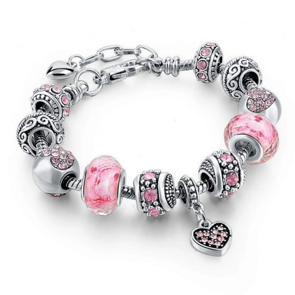 Sowist Capital Charms Silver Plated Pink Hearts Charm Bracelet Set 7.5 1.5"