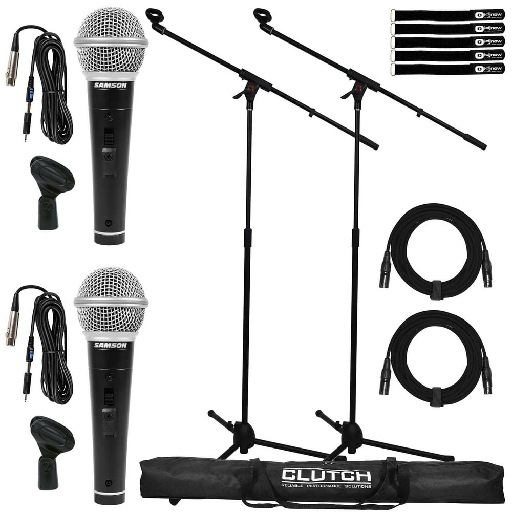 (2) Samson M10 Handheld Dynamic Vocal Microphones with Tripod Microphone Stands Package