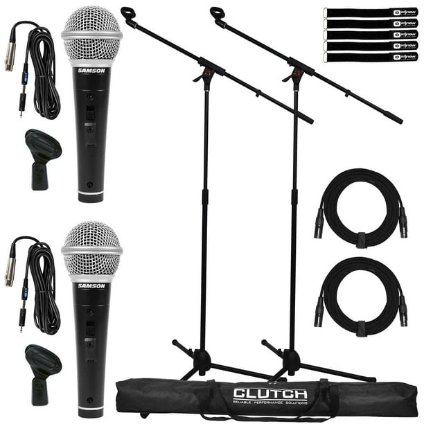 (2) Samson M10 Handheld Dynamic Vocal Microphones with Tripod Microphone Stands Package