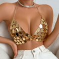 thumbnail image 4 of Tisuna Sexy Clothes For Women Sequin Solid Color Sleeveless Halter Cropped Tops Fashion Modern Ladies Carnival Parties Club Tank Tops Gold, 4 of 9