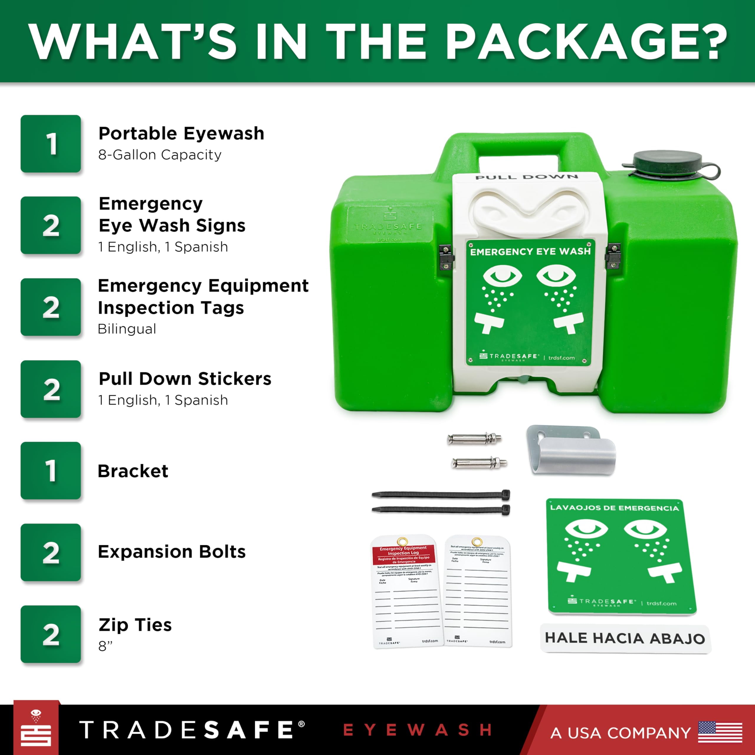 TRADESAFE Portable Eye Wash Station, Emergency Eye Wash Station OSHA Approved, 8 Gallon Capacity