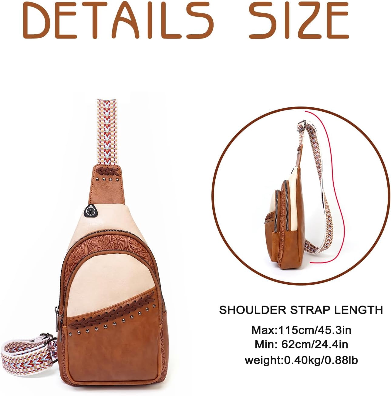 Sling Bag Crossbody Bags for women, Vintage Leather Fanny Pack for Men with Zipper, Adjustable Guitar Strap Anti Theft Crossbody Purse Travel(Brown)