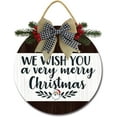 thumbnail image 1 of Eveokoki 11" We Wish You A Very Merrry Sign Christmas Welcome Sign for Front Door Round Wooden Hanging Wreaths for Porch Home Wall Decor Farmhouse Christmas Holiday Decoration Outdoor Indoor, 1 of 5