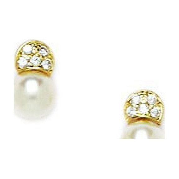 14k Yellow Gold White 6x6mm Freshwater Cultured Pearl and CZ Screw-Back Earrings - Measures 9x6mm