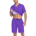 thumbnail image 3 of joogoo Men's Pajama Set Tulip Purple V-Neck Pj Shorts Set 2 Piece Loungewear Sleepwear XL, 3 of 7