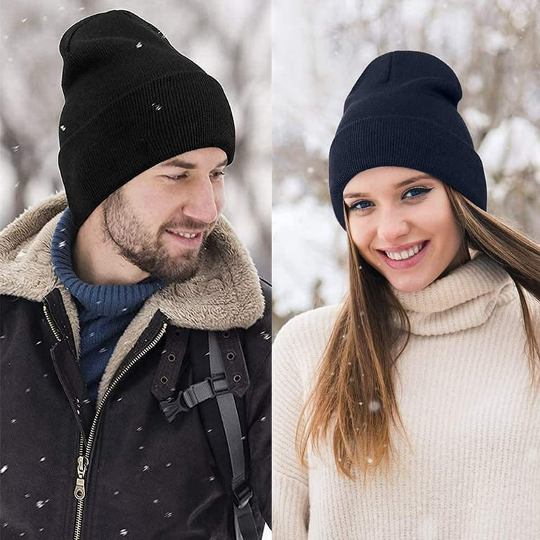 2-Pack Men Winter Beanie Hat Cuffed Plain Knit Cap Warm Soft Snug Beanie  for Men Women 