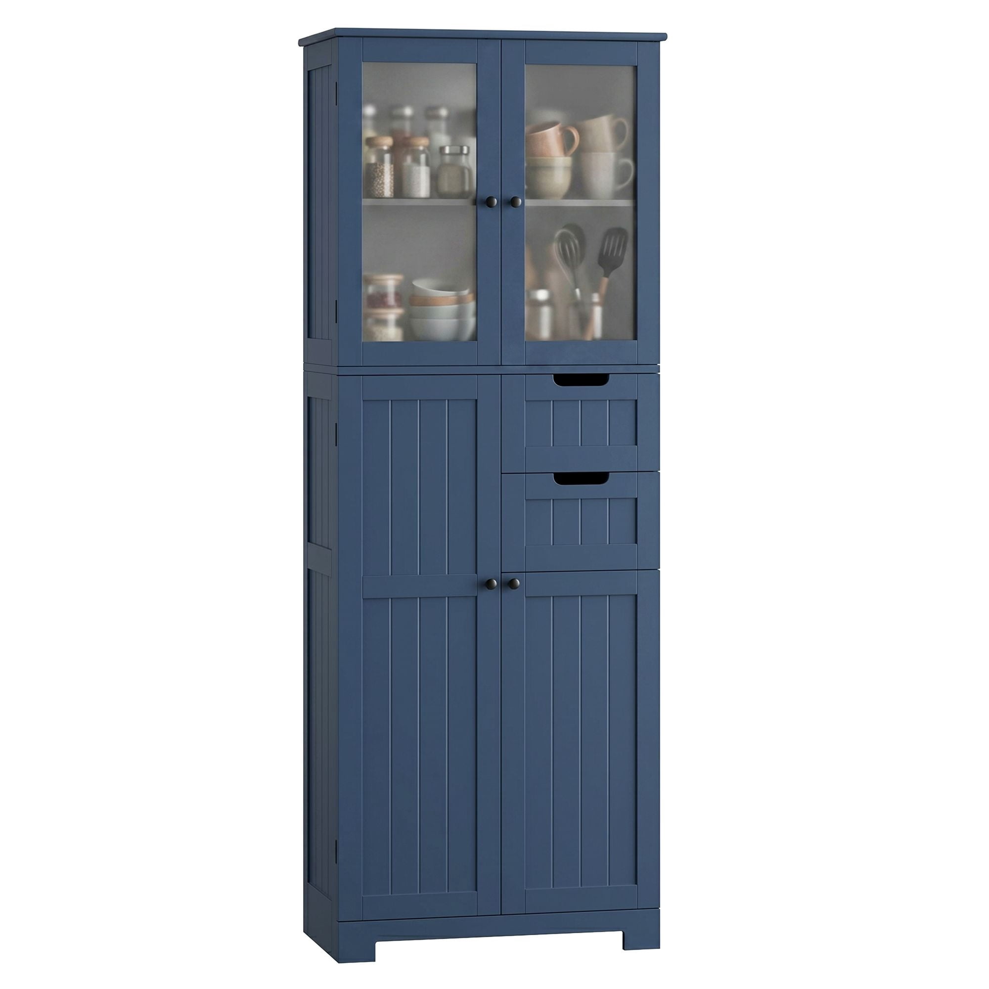 Homfa Kitchen Pantry Storage Cabinet, 67" Pantry Cabinet with Doors and Removable Drawers, Freestanding Cupboard for Dining Room, Blue