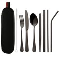 thumbnail image 1 of Combinación de vajilla portátil de acero inoxidable 1010 con revestimiento de titanio, cuchillo, tenedor, cuchara, palillos y pajita, 1 of 6