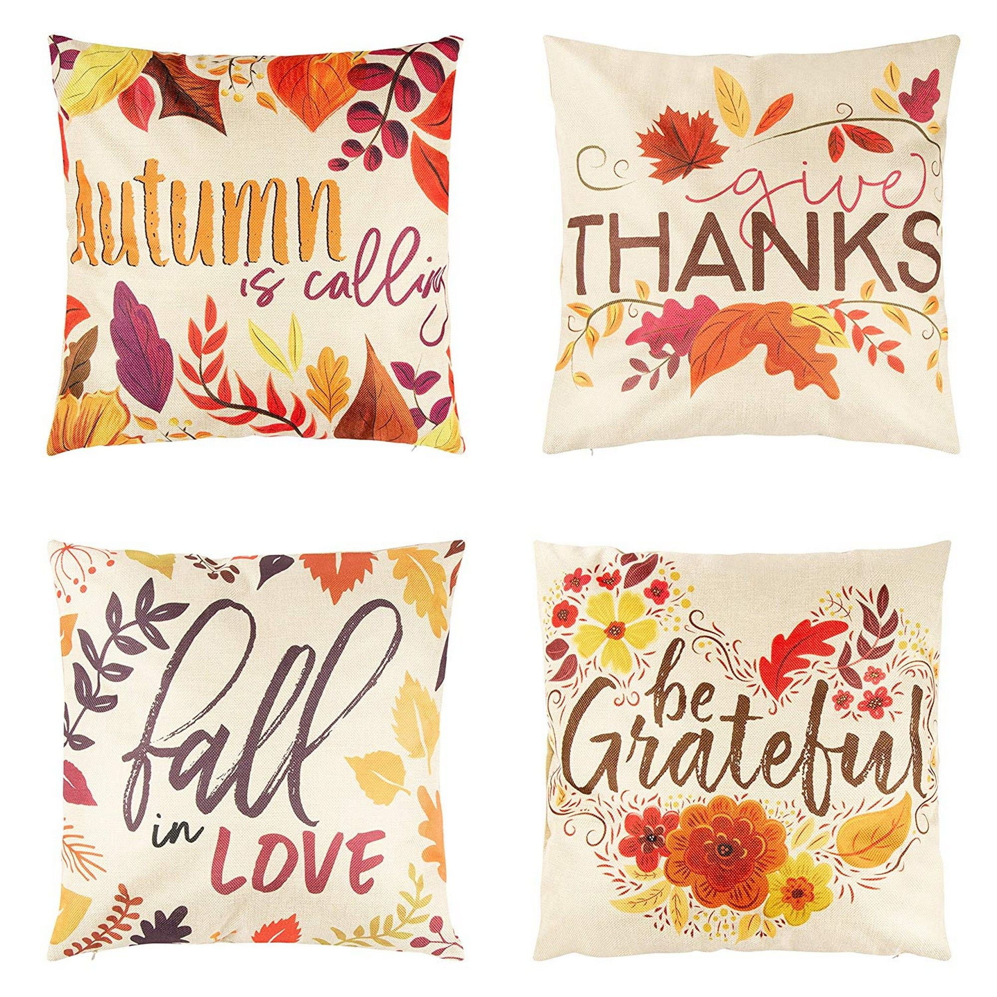 Thanksgiving Throw Pillow Covers 4Pack Colorful Decorative Couch Throw Pillow Cases, Autumn