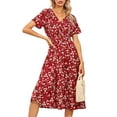thumbnail image 4 of Enjiwell Women's Floral Print Bohemian V Neck Short Sleeve Chiffon Midi Dress, 4 of 4