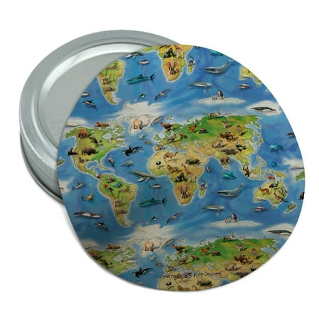 

Animals of the World Continents Atlas Globe Pattern Round Rubber Non-Slip Jar Gripper Lid Opener