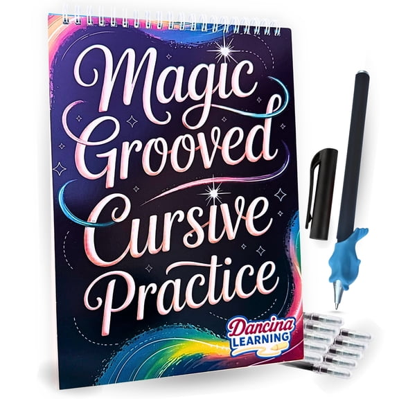 Magic Grooved Cursive Handwriting Workbook for Kids, Reusable Writing Practice with Disappearing Ink