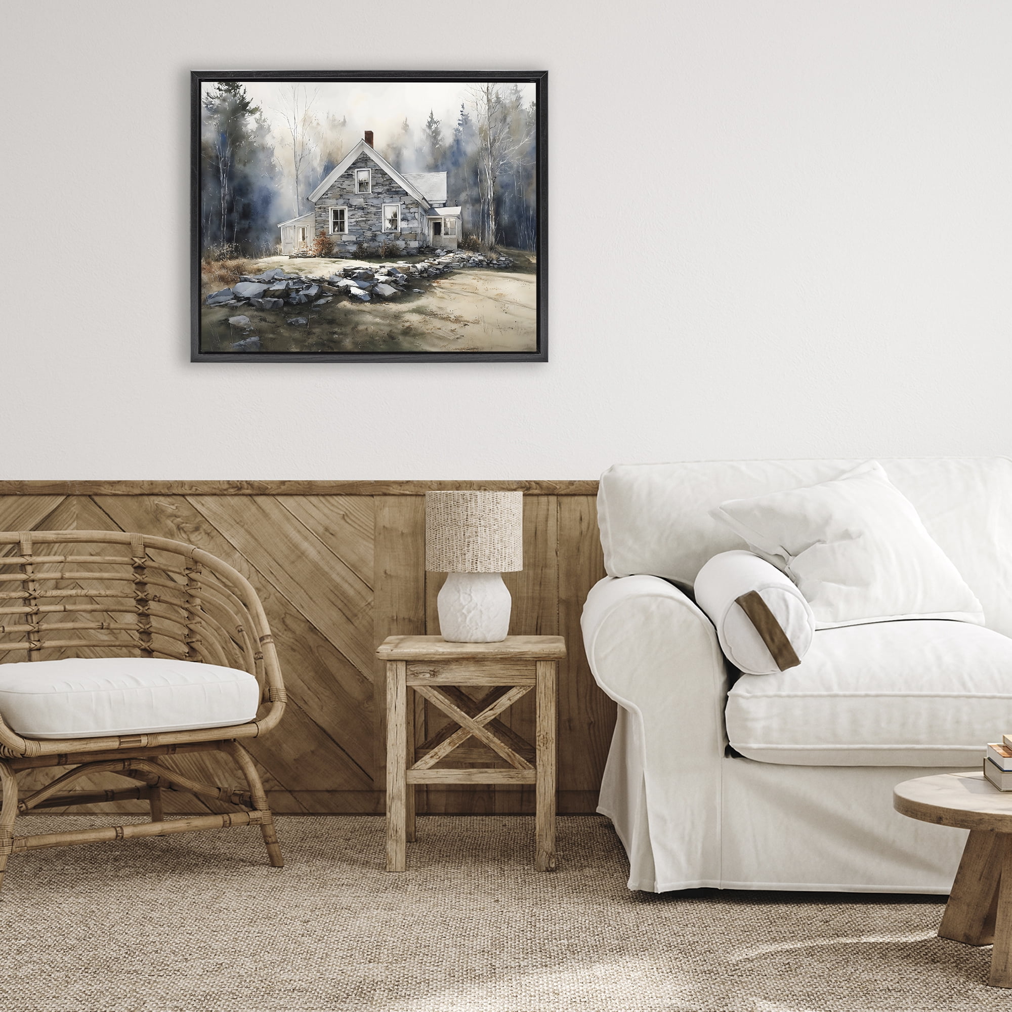 Stupell Industries Rustic Cottage Among the Trees Black Framed Floater Canvas Wall Art, design by Franklyn Gregory