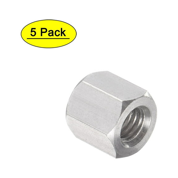Uxcell M6 x 1.0-Pitch 10mm Length 304 Stainless Steel Metric Hex Coupling Nut, 5-Pack