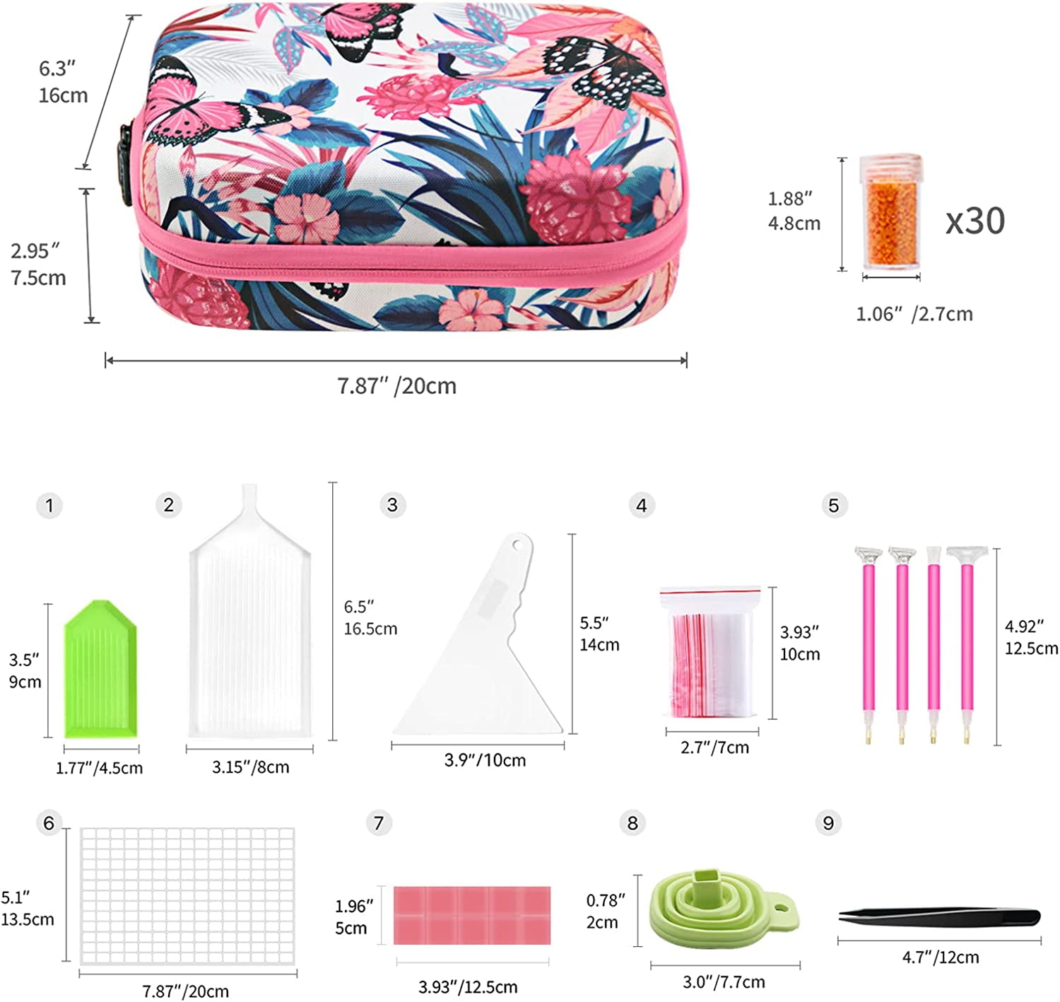 ARTDOT 30 Grid Small Diamond Painting Organizer Box, Plastic Bead Storage Container for Craft Drill （Pink Case）
