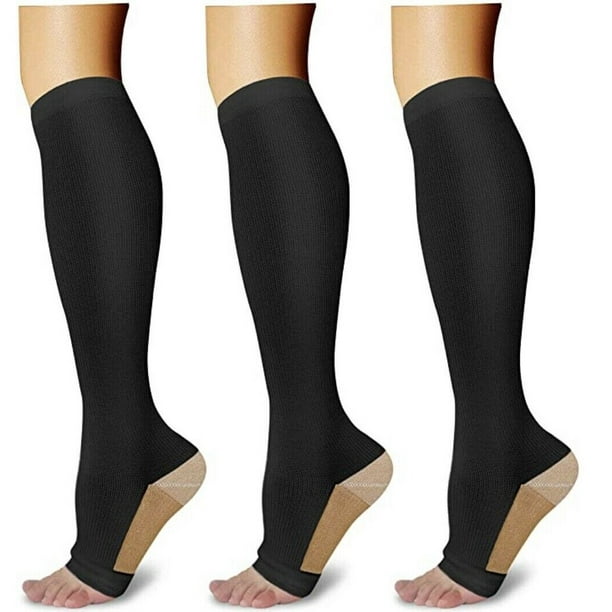 New COPPER Compression Socks OPEN TOE Knee High Support Stockings (2 ...