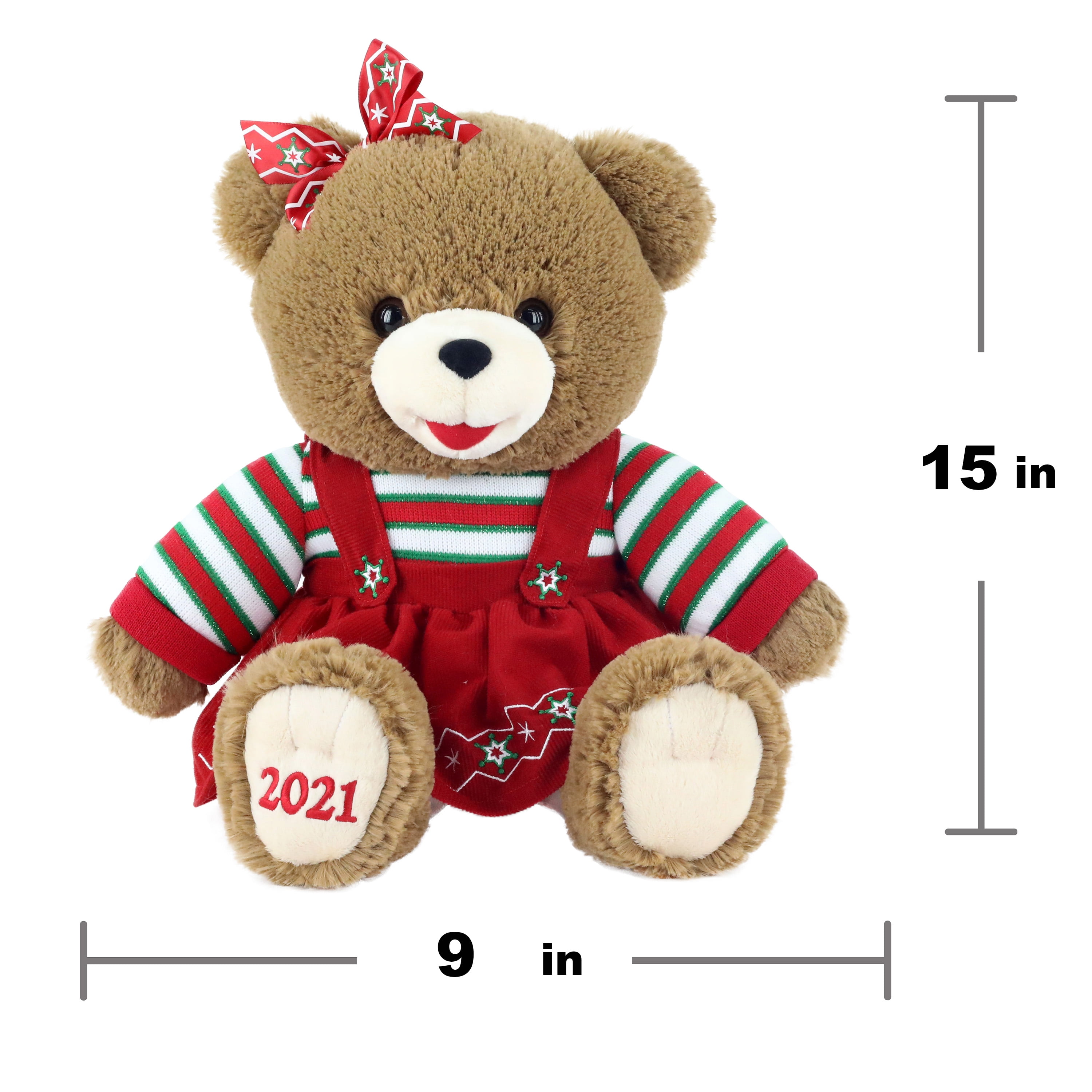 Holiday Time 15 inch Snowflake Teddy Bear 2022, Snowflake Red Ski Wear Girl  