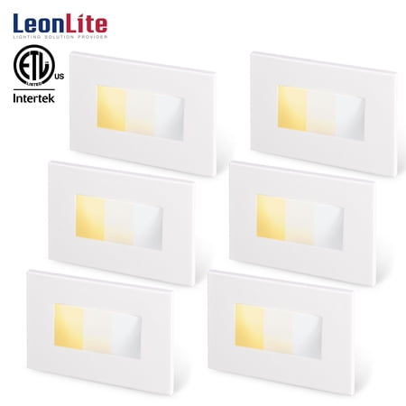 LEONLITE 6 Pack 3CCT LED Step Lights  120V Dimmable Stair Lights Indoor Outdoor Ultra Bright  Aluminum  3K/4K/5K Selectable for Modern Patio Deck Steps  White