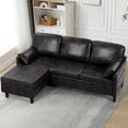thumbnail image 3 of ACMEASE 76" Sectional Sofa Couch with Reversible Chaise, Suede Leather L Shaped Sofa w/USB Charger Ports & Storage Bag, Convertible Modern Couch w/Storage Space for Living Room, Small Space, Black, 3 of 7