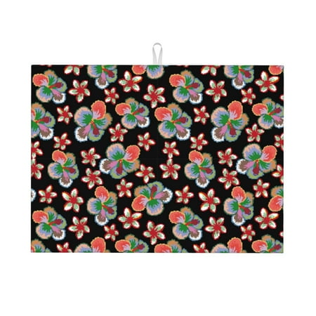 

Large Dish Drying Mats for Kitchen Counter - Colorful Flower D 18x24In Anti-Slip Absorbent Microfiber Drying Mat for Kitchen Counter Mat Dish Rack Mat with Hanging Loop