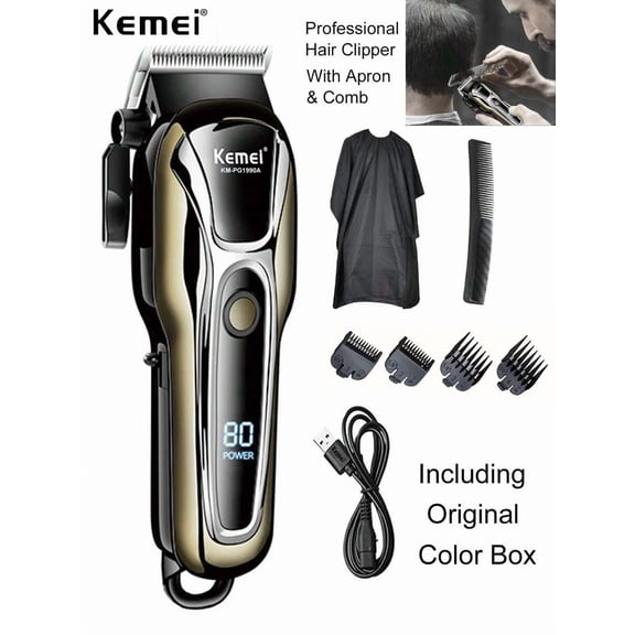 Kemei Kemei Professional Hair Clipper For Men Electric Hair Cutting Machine Barber Shop Or Home Use Clipper Usb Rechargeable Haircut LCD With Apron KM-1990PG
