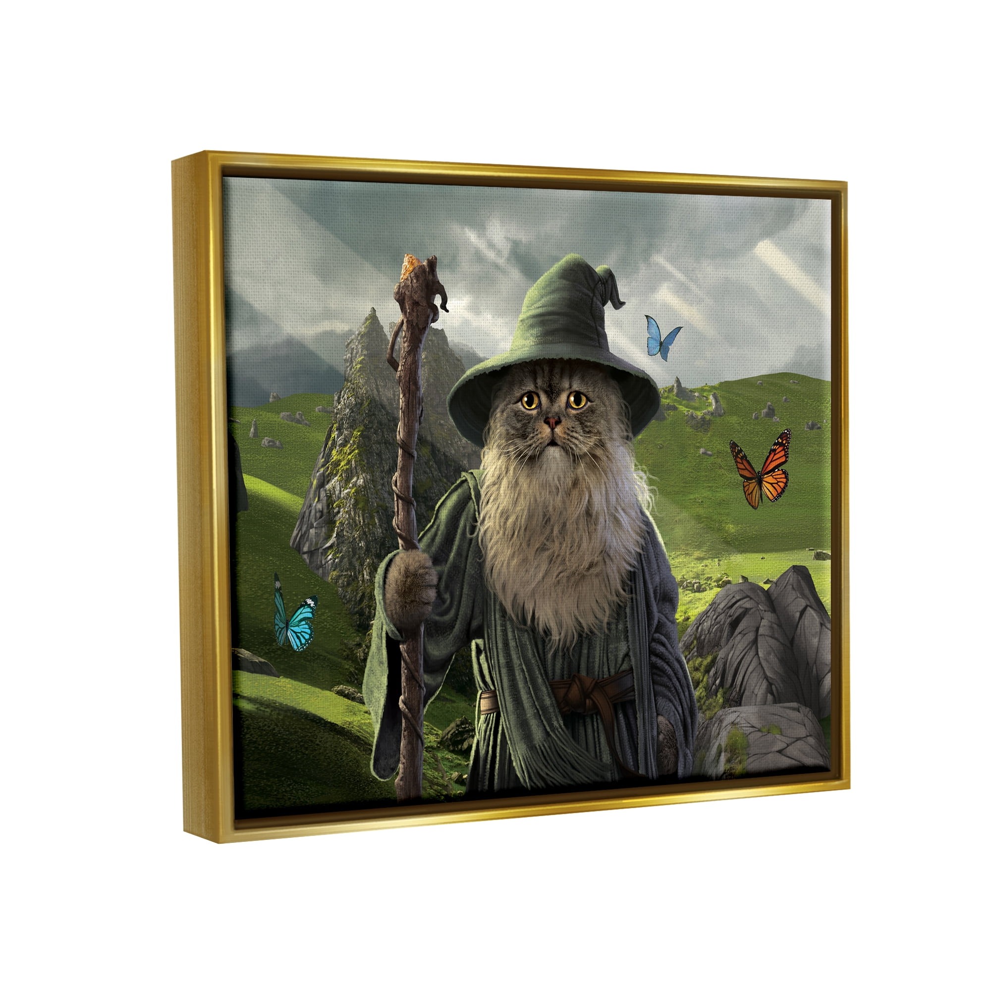 Stupell Industries Fantasy Wizard Scene Animals & Insects Painting Gold Floater Framed Canvas Art Print Wall Art, 21 x 17