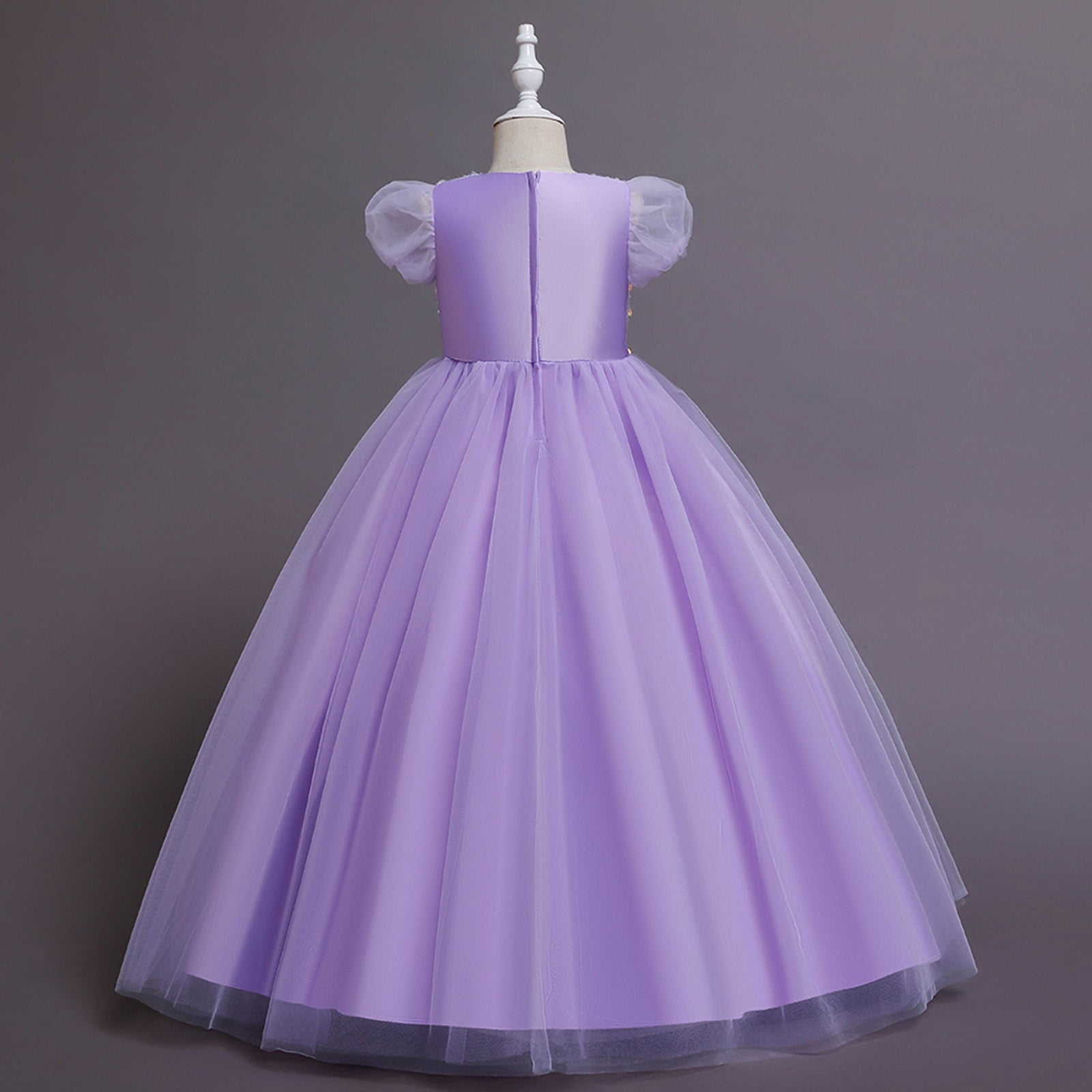 Kogui Girl Dress Baby Girls Ruffle Lace Backless, Bowknot Flower Dresses Pageant Party Wedding Baby Girl Dress 5T 6T (Purple,5-6 Years)