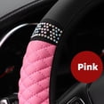 thumbnail image 4 of 3× Bling Leather Rhinestone Car Steering Wheel Cover with Shoulder Pads Pink, 4 of 11