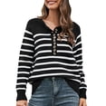 thumbnail image 1 of Gibobby Suéter Para Invierno Mujer Suéter de manga larga con botones y cuello redondo para mujer Suéter de punto elegante a rayas(Negro,CH), 1 of 5
