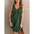 thumbnail image 4 of Vestido sin mangas de color verde con escote en V y una hilera de botones, cintura elástica para un look chic de verano, talla XS, 4 of 5