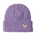 thumbnail image 4 of Bibifish Womens Knit Beanie Hat With Rhinestone & Bow Decoration Shiny Stretchy Soft Beanie Midweight Breathable Fall Daily Wear Stylish Trendy Hats, 4 of 4