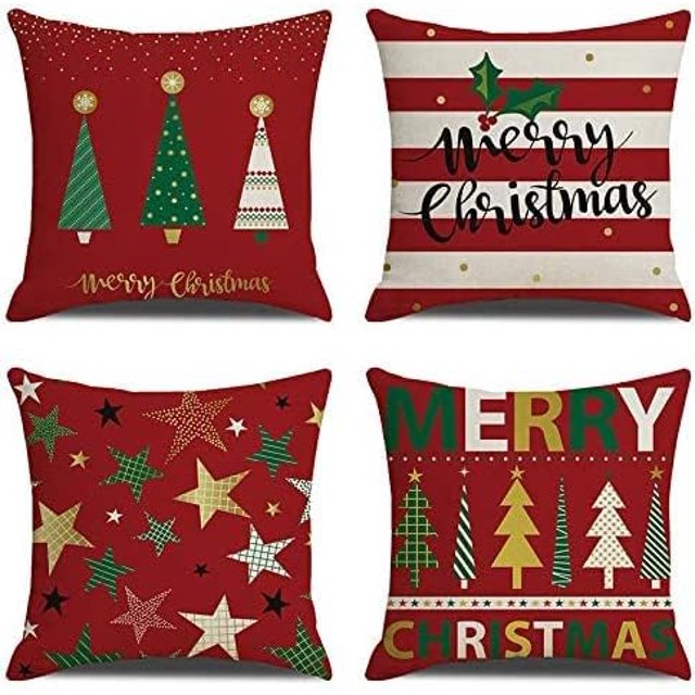 Juego de Almohada navideñas con Doble Cara Impresa Decoración navideña Decoraciones navideñas de Invierno(B)(4 piezas)