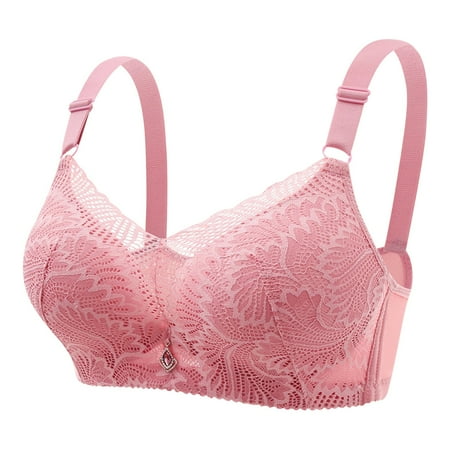 HAPIMO Everyday Bras for Women Bralette Ultra Light Lingerie Stretch Underwear Solid Lace Plus Size Camisole Gathered Wire Free Comfort Daily Brassiere Savings Pink XL