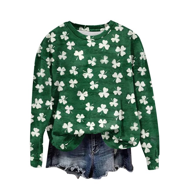 Penkiiy Chandail de la Saint-Patrick pour Femmes Chandails Imprimés Chandails Mignons Automne Col Rond Chandail Multicolore