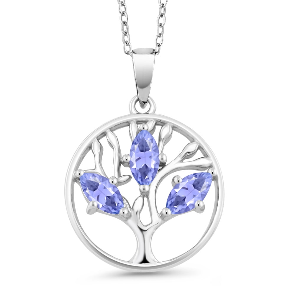 Gem Stone King 925 Sterling Silver Gemstone Birthstone Marquise Tree of Life Pendant Necklace for Women With 18 inch Silver Chain