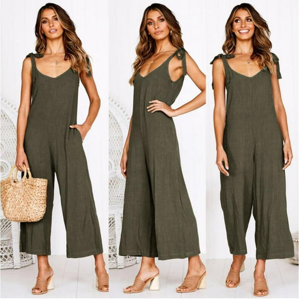 Nueva ropa de mujer colores espalda abierta mono suelto MABOTO ArmyGreen XL
