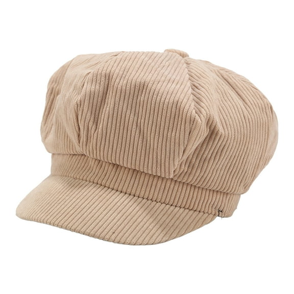 Visor Beret Cap Solid Color Retro British Style Peaked 8 Panel Cold Resistant Corduroy Women Octagonal Newsboy Cabbie Painter Hat for Autumn Winter