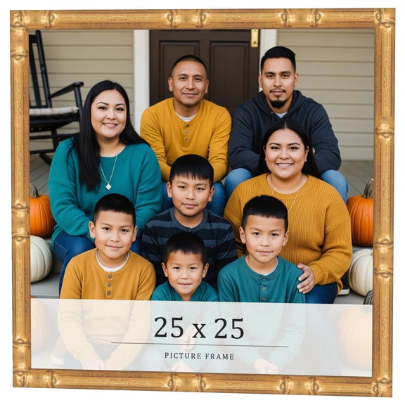 25x25 Frame Gold Bamboo Solid Wood Picture Frame | 0.75 Inch Moulding Width | Interior Frame Depth