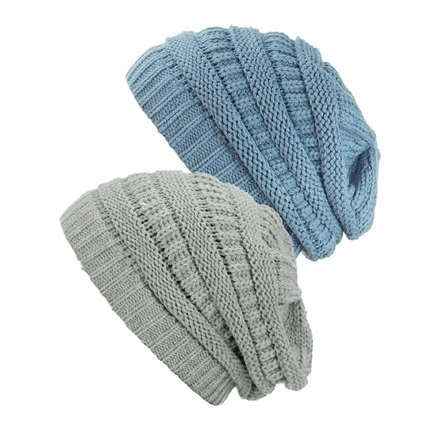 Bonnet Tricoté pour Femmes (2 PACK), Gris Naturel/denim