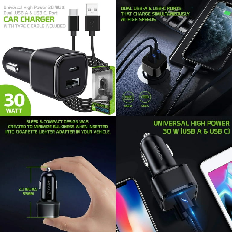PACK CHARGEUR VOITURE RAPIDE USB-C 30W PD 12/24V + CABLE USB-C
