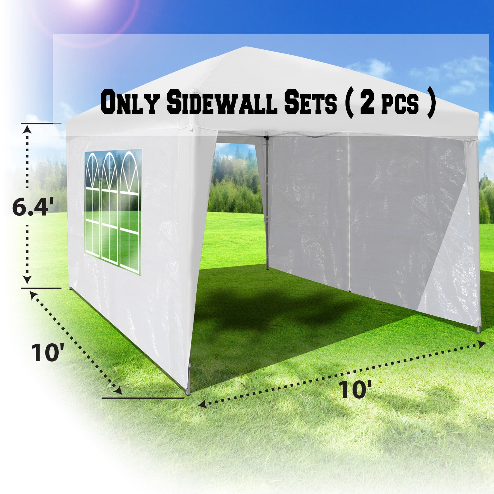 Sunrise Umbrella 10' x 6.4' Outdoor Canopy Sidewalls, Waterproof PE Material (2 Pack)