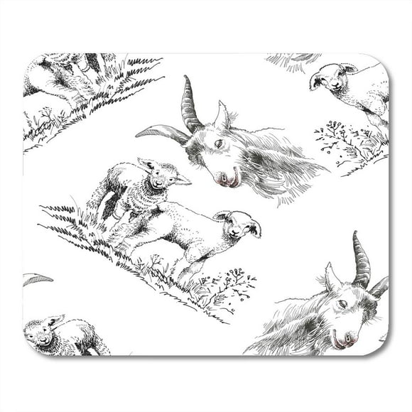 POGLIP Black 2015 Two Lambs on The Field Sketch White Agriculture Babies Mousepad Mouse Pad Mouse Mat 9x10 inch